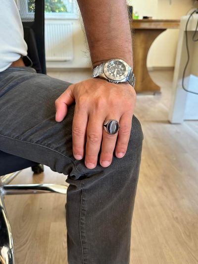 925 Ayar Gümüş Yüzük - Yapay Taş Gümüş Yüzük - El Yapımı Yüzük (Yapay siyah göz taşı) - Görsel 3