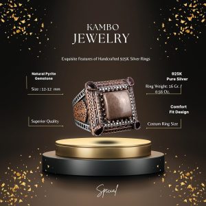 Sultan Yüzük, Gerçek Doğal Pirita Taşı Yüzük, 925 Ayar Gümüş Erkek Yüzük - Görsel 2