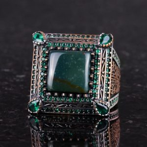 El Yapımı 925 Ayar Gümüş Erkek Yüzük - Gerçek Doğal Malakit Taşı ile Lüks Tasarım (Jade) - Görsel 4