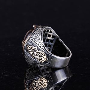 El Yapımı Doğal Bronzit Taş Yüzük - Cesur 925 Ayar Katı Gümüş Erkek Yüzüğü, Topraklama Gücü Tasarımı - Görsel 7