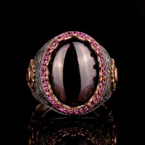 925 Ayar Gümüş Erkek Yüzük Doğal Granat Taşı - El Yapımı İfadesel Yüzük - Görsel 3