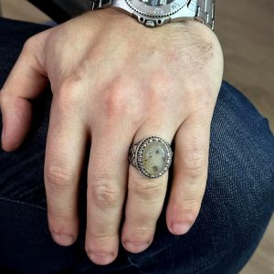 925 Ayar Gümüş Erkek Yüzük, Gerçek Doğal Drusy Kuvars Taş Yüzük - Görsel 3