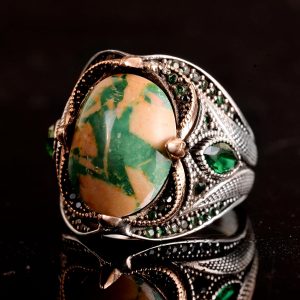 Gerçek Doğal Arizona Turkuaz Taş Yüzük, 925 Ayar Gümüş Yüzük, El Yapımı Sultan Yüzük, Tasarım-2 - Görsel 4