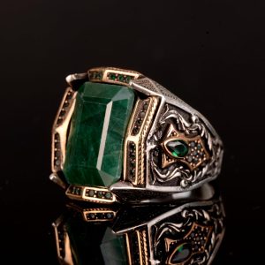 Gerçek Doğal Zümrüt Taşlı Yüzük, 925 Ayar Gümüş Erkek Yüzüğü, Gümüş Erkek Aksesuarı - Görsel 6
