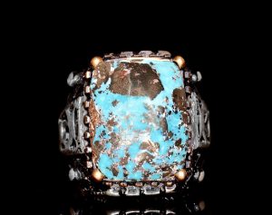 Erkekler için Sterlin Gümüş Yüzük - Doğal Turkuaz Taşı ile İnce Tasarım - Görsel 7