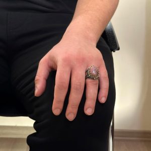 Erkekler için El Yapımı Gerçek Doğal Rhodonit Taş Yüzük, 925 Ayar Saf Gümüş Yüzük, Erkek Yüzüğü - Görsel 3