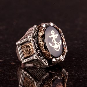 925 Ayar Gümüş Erkek Yüzük - Çapa Yüzük - Kaptan Denizci Yüzüğü - Deniz Temalı Takı - Görsel 5