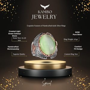 Açık Yeşil Kedi Gözü Yapay Taş Yüzük, Kaaba Gümüş Yüzük, 925K Ayar Gümüş Yapay Taş Yüzükler - Çeşitli & Farklı Koleksiyon - Görsel 2