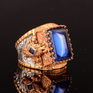 Kral Yüzük, 925 Ayar Gümüş Yüzük, Rodaj Kaplama, Yapay Mavi Akik Taşı - Görsel 4