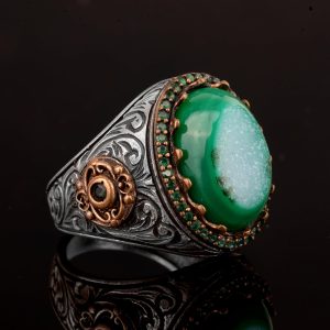 Gerçek Doğal Drusy Kristal Kuvars Taşı Erkek Yüzüğü, Vintage Yüzük, 925 Ayar Gümüş Yüzük - Görsel 4