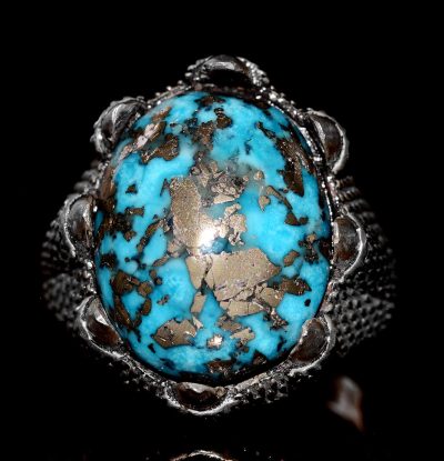 Sterling Gümüş Erkek Yüzük - Arizona Turkuaz Doğal Taş - Şahin Pençesi Tasarımı (Model-2) - Görsel 3