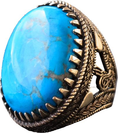 "925 Ayar Gümüş Erkek Yüzük, Yapay Turkuaz Taşı, Osmanlı Yüzüğü"
