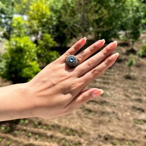 Gerçek Doğal Mavi Topaz Taş Yüzük - Sultan Yüzüğü - 925 Ayar Gümüş Yüzük - Görsel 3