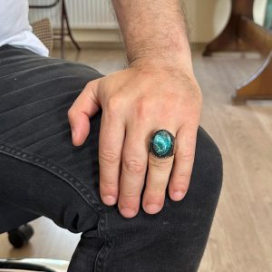 Gümüş Süleyman Mührü Yüzüğü, Gerçek Doğal Kırmızı Krysokolla Taşı Yüzüğü, 925 Ayar Saf Gümüş Erkek Yüzüğü - Görsel 3