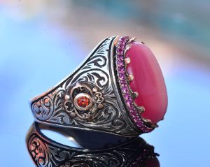 925K Erkek Sterlin Gümüş Yüzük - Pembe Kedi Göz Taşı Kral Yüzüğü - El Yapımı Erkek Takısı - Görsel 4