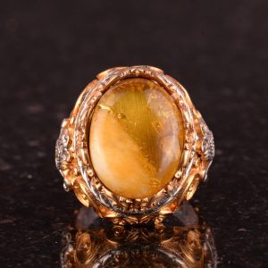 925 Ayar Gümüş Doğal Kehribar Taşlı Erkek Yüzük - El Yapımı Vintage Tarzı Takı - Görsel 3