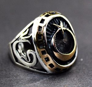 Sterling Gümüş Erkek Yüzük - Ay ve Yıldız Tasarımı - Görsel 2