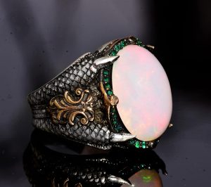 Gerçek Doğal Avustralya Opali Gerçek 10.00 Karat Taş Yüzük - Özel Erkek Yüzüğü - Sterlin Gümüş Büyük Yüzük - Görsel 4