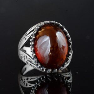 Gerçek Doğal Hessonit Garnet Taş Yüzük, İslami Yüzük, 925 Ayar Sterlin Gümüş Yüzük - Görsel 3