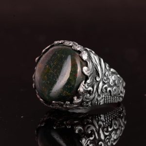 Gerçek Doğal Kan Taşı Yüzük, 925 Ayar Gümüş Erkek Yüzüğü, El Yapımı Erkek Yüzüğü - Görsel 4