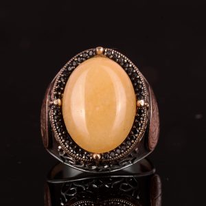 David Yıldızı Yüzüğü, Doğal Sarı Akik Taş Yüzüğü - Gümüş Erkek Yüzüğü, 925 Ayar Gümüş Yüzük Tasarımı - Görsel 4