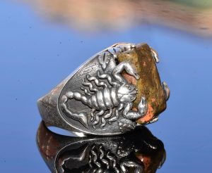 Gerçek Doğal Unakite Taş Yüzük, Akrep Yüzüğü, 925 Ayar Gümüş Yüzük - Görsel 4