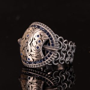 Kalkan ve Kılıç Erkek Yüzüğü, 925 Ayar Gümüş Erkek Yüzüğü, Şövalye Yüzüğü, Vintage İfadeli Yüzük - Görsel 6