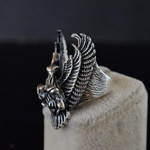 Erkekler için Sterling Gümüş Yüzük - Büyük ve Ağı Heavy Phoenix Ölüm Kafası Biker Yüzüğü - Görsel 4