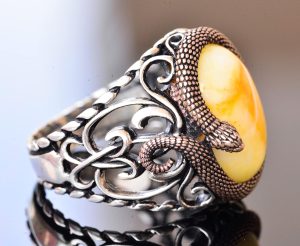 925 Ayar Katı Gümüş Erkek Yüzük - Doğal Taşlarla El Yapımı Şıklık (Sarı Ağaç Taşı) - Görsel 4