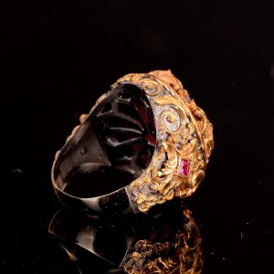 Yapılmış Paraiba Kırmızı Taş Yüzük - Rodaj Kaplama 925 Ayar Gümüş - El Yapımı Bant Yüzük - Görsel 6