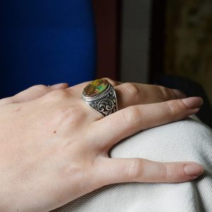 Doğal Arizona Yeşil Turkuaz Taş Yüzük, Vintage Tasarım - 925 Ayar Gümüş Erkek Yüzüğü, El Yapımı Şıklık (Model-2) - Görsel 7