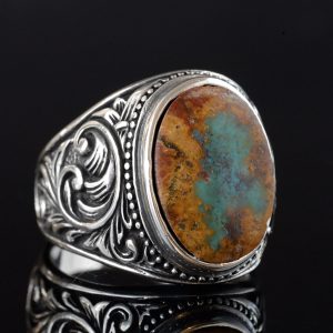 Doğal Arizona Yeşil Turkuaz Taş Yüzük, Vintage Tasarım - 925 Ayar Gümüş Erkek Yüzüğü, El Yapımı - Görsel 5