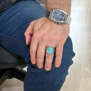 Gerçek Doğal Taş Yüzük, 925 Ayar Gümüş Yüzük, Tasarım Gümüş Erkek Yüzüğü (Amazonit) - Görsel 3