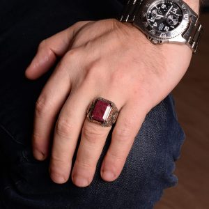 Gerçek Doğal Yakut Taşlı Erkek Yüzük, El Yapımı Kral Yüzüğü, 925 Ayar Gümüş Yüzük Erkekler İçin - Görsel 6