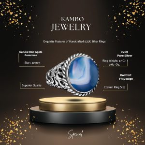 Gerçek Doğal Mavi Akik Taşı Yüzük, 925 Ayar Gümüş Yüzük, Gerçek Taş Yüzük - Görsel 2