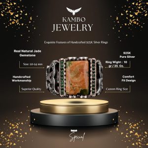 925 Ayar Gümüş Erkek Yüzük, Gerçek Doğal Yeşim Taşı Yüzük - Görsel 2