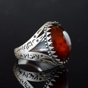 Gerçek Doğal Hessonit Garnet Taş Yüzük, İslami Yüzük, 925 Ayar Sterlin Gümüş Yüzük - Görsel 5