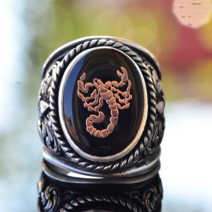 Akrep Hayvan Yüzüğü - Erkekler için Sterlin Gümüş Zambak Desenli Büyük Yüzük - Görsel 5