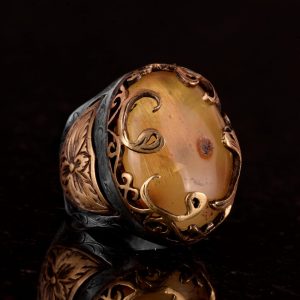 Doğal Kehribar Taşlı Gümüş Yüzük, 925 Ayar Katı Gümüş Erkek Yüzüğü, Etnik Tasarım Erkek Yüzüğü - Görsel 4