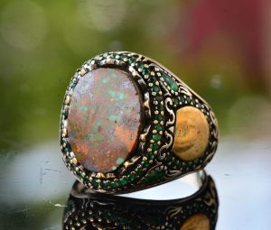 Gerçek Doğal Arizona Turkuaz Taş Yüzük, Minimalist Yüzük, 925 Ayar Gümüş Erkek Yüzük (Model-10) - Görsel 4