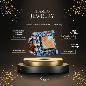 Gerçek Doğal Arizona Turkuaz Taş Yüzük, Kral Yüzük, Vintage Yüzük, El Yapımı Yüzük, 925 Ayar Gümüş Yüzük için Erkekler - Görsel 2