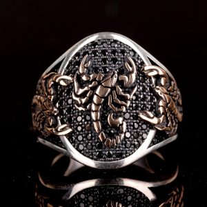 El Yapımı Erkek 925 Ayar Gümüş Yüzük, Doğal Oniks Taşı, Akrep Hayvan Tasarımı, Akrep Burcu Yüzüğü, Premium Kalite Takı - Görsel 4