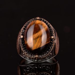 Doğal Taş Yüzük | Davut Yıldızı Erkek Yüzüğü | 925K Gümüş Erkek Yüzüğü | Kaplan Gözü ile Cesur Tasarım - Görsel 6