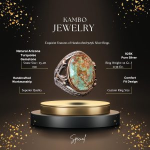 Gerçek Doğal Arizona Turkuaz Taş Yüzük, 11.40 Karat, Kılıç Yüzüğü, Sterlin Gümüş Yüzük - Görsel 2