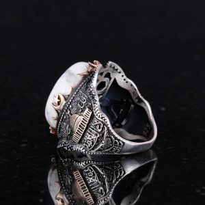 İslami Camii Doğal Howlite Taşlı Erkek Yüzük, 925 Ayar Gümüş Yüzük - Görsel 6