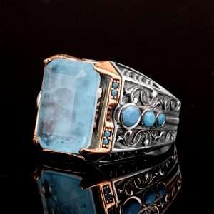 Paraiba Taşı Yüzüğü, 925 Ayar Gümüş Erkek Yüzüğü - Görsel 5