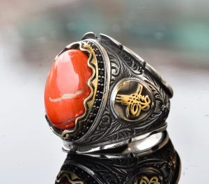 Gerçek Doğal Kan Taşı Yüzük, Osmanlı Mühür Yüzüğü, Orta Doğu Tasarımı, Gümüş Yüzük - Görsel 4