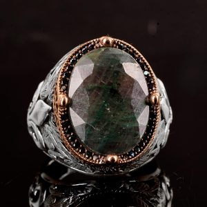 Gerçek Doğal Zümrüt Taşlı Yüzük, Gümüş Yüzük Erkekler İçin - Görsel 5