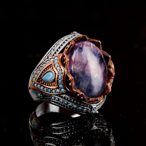 Gerçek Doğal Taş Yüzük - El Yapımı 925 Ayar Gümüş Yüzük (Florit) - Görsel 4