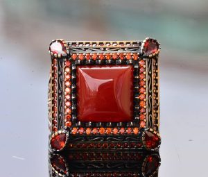 Gerçek Doğal Kırmızı Akik Taş Yüzük - Gümüş Erkek Sultan Yüzüğü - Görsel 4